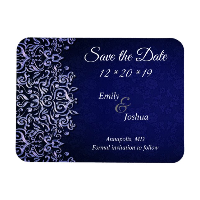 Elegantes Blau und Weiße Damaske Save the Date Magnet (Horizontal)