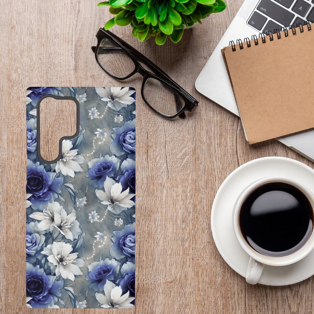 Elegantes Blau und Weiße Rosen und Lilien Samsung Galaxy Hülle (Von Creator hochgeladen)