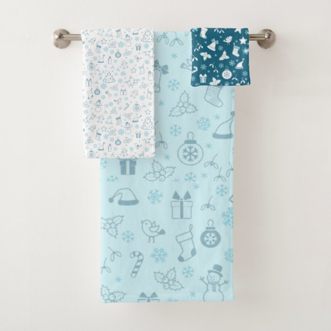 Elegantes Blau-Weihnachtsmuster  Badhandtuch Set (Insitu)