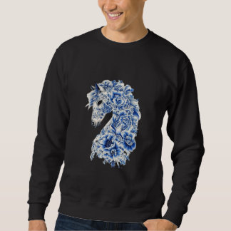 Elegantes Blau-Weiß-Blumen-Porzellan-Pferd-T-Shirt Sweatshirt