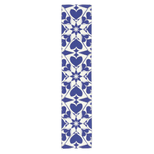 Elegantes Blau-Weiß-Blumenmuster Kurzer Tischläufer