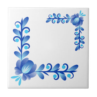 Elegantes Blau-Weiß-Blumenmuster Mediterran  Fliese