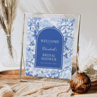 Elegantes Blau-Weiß-Chinoiserie-Brautparty-Willkom