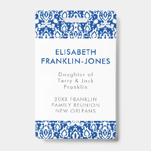 Elegantes Blau-Weiß-Damaskus-Familientreffen Ausweis