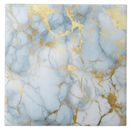 Elegantes Blau-Weiß-Gold-Marmor-Muster  Fliese