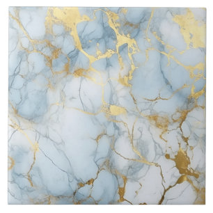 Elegantes Blau-Weiß-Gold-Marmor-Muster Fliese