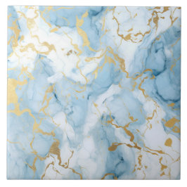 Elegantes Blau-Weiß-Goldmarmor-Muster  Fliese