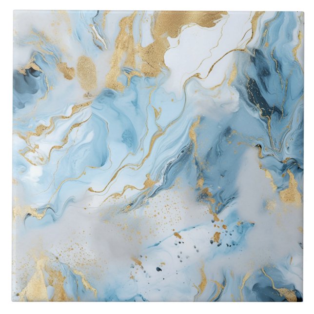 Elegantes Blau-Weiß-Goldmarmor-Muster Fliese (Vorderseite)