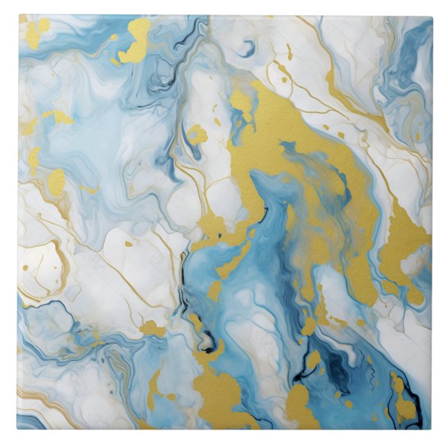 Elegantes Blau-Weiß-Goldmarmor-Muster  Fliese (Vorderseite)