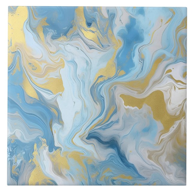 Elegantes Blau-Weiß-Goldmarmor-Muster  Fliese (Vorderseite)