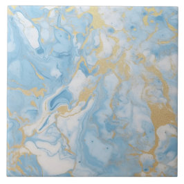Elegantes Blau-Weiß-Goldmarmor-Muster  Fliese