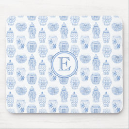 Elegantes Blau-Weiß-Ingwer-Jar-Monogramm Mousepad