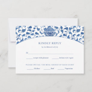 Elegantes Blau-Weiß-Menü Optionen Hochzeit RSVP