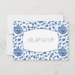 Elegantes Blau-Weiß-Menü Optionen Hochzeit RSVP Karte