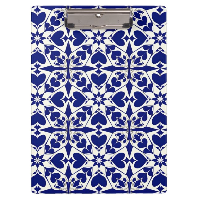 Elegantes Blau-Weiß-Muster Klemmbrett (Vorderseite)