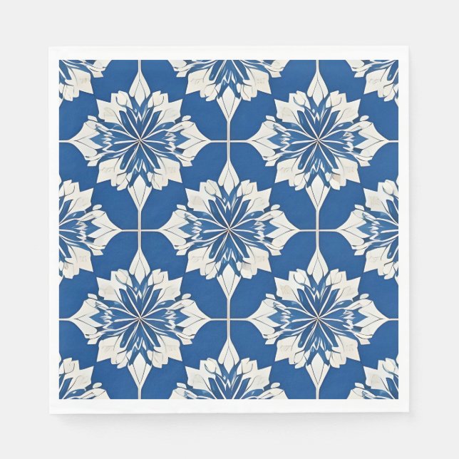 Elegantes Blau-Weiß-Muster Serviette (Vorderseite)
