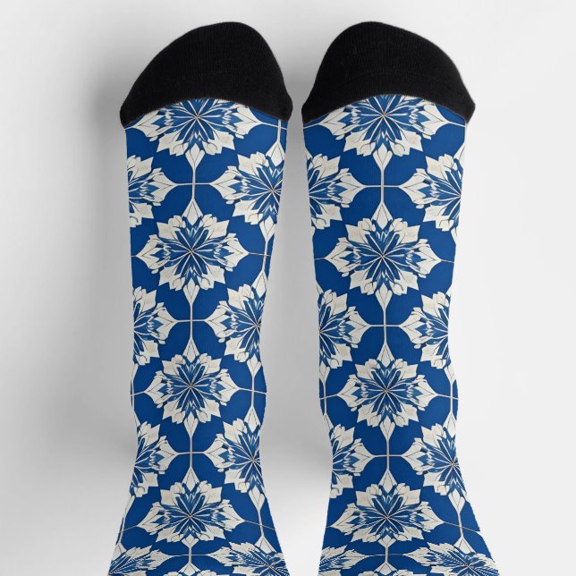 Elegantes Blau-Weiß-Muster Socken (Oben)