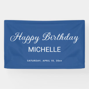 Elegantes Blau-Weiß-Script Frohe Geburtstag Banner