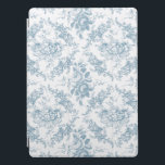 Elegantes blau-weiße Blumentoilette iPad Pro Hülle<br><div class="desc">Elegantes,  Vintag inspiriertes,  staubblaues Blumenmuster mit Rose,  Weinreben und Rollen auf weißem Hintergrund. Nahtlose Muster können nach oben oder unten skaliert werden.</div>
