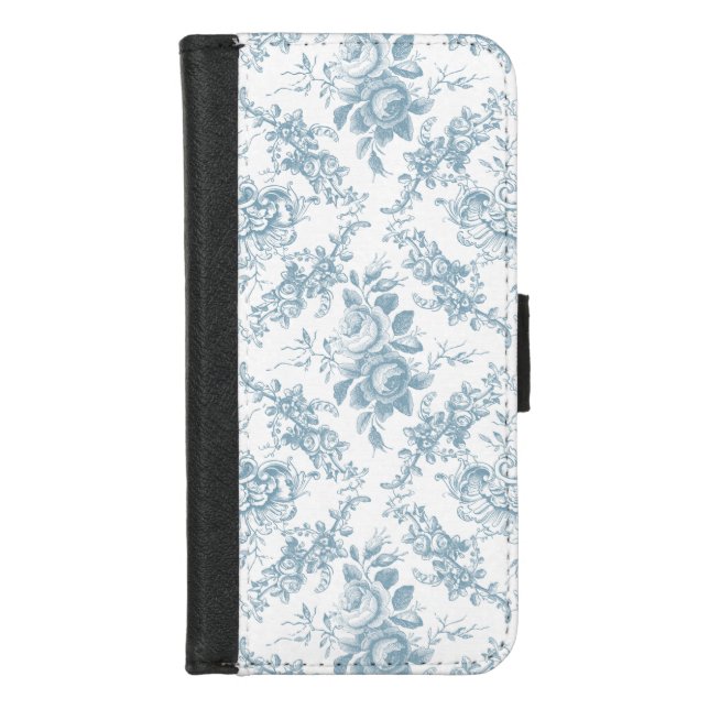 Elegantes blau-weiße Blumentoilette iPhone Wallet Hülle (Vorderseite)