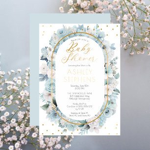 Elegantes Blau-weißes Blumen-Jungen-Baby-Shower Folieneinladung