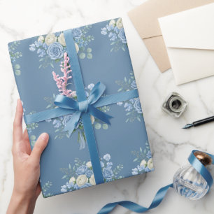 Elegantes blau-weißes Blumenbouquet-Aquarell B Geschenkpapier