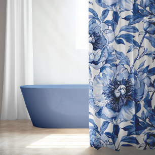 Elegantes blau-weißes Blumenmuster ohne Naht Duschvorhang