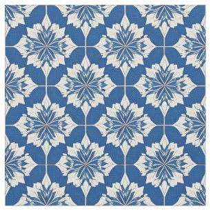 Elegantes blau-weißes Blumenmuster Stoff