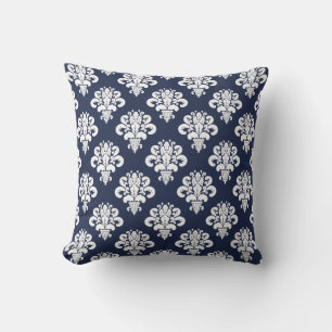 Elegantes blau-weißes Damastmuster Kissen