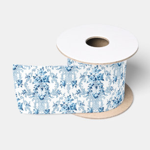 Elegantes Blau-Weißes Französisches Rokoko-Blumenm Satinband