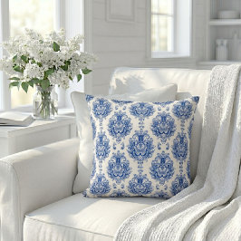 Elegantes blau-weißes mediterranes Damastmuster Kissen