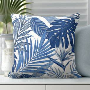 Elegantes Blau-Weißes-Palmwedel-Wurfkissen Kissen