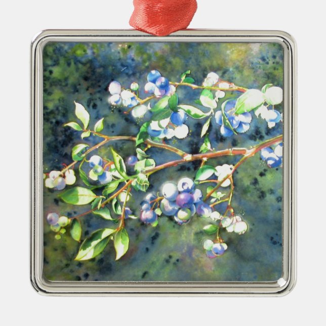 Elegantes Blaubeerengemälde Silbernes Ornament (Vorne)