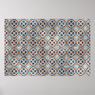 Elegantes blaubraunes Mosaik Kaleidoskop-Muster Poster