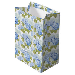 Elegantes Blaue Hortensien-Blumenmuster  Mittlere Geschenktüte