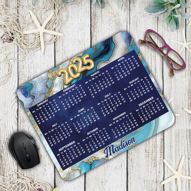 Elegantes blaues Aqua-Marmor Imitate Glitzer 2025 Mousepad (Von Creator hochgeladen)