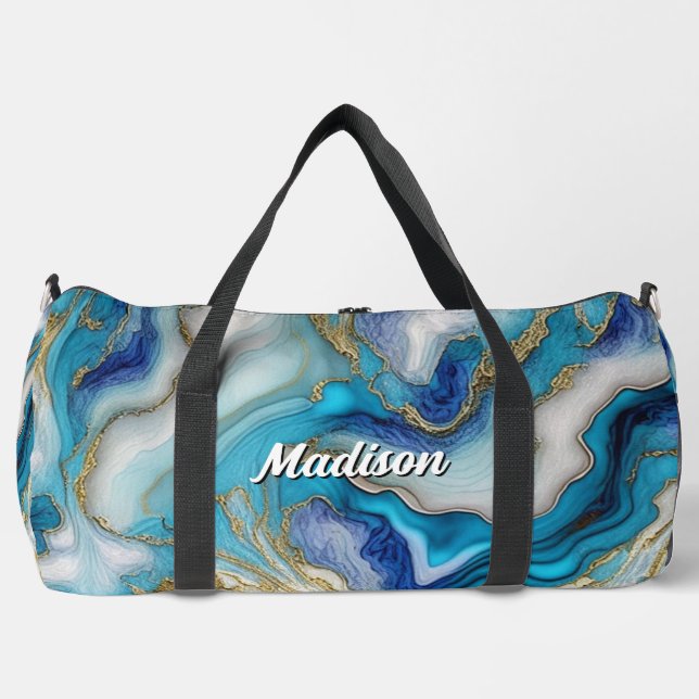 Elegantes blaues Aqua-Marmor Imitate Glitzer Duffle Bag (Vorderseite)