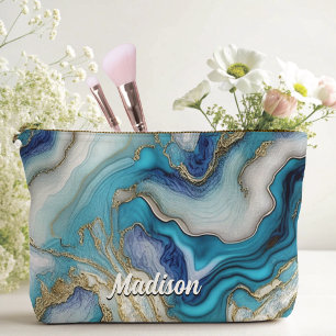 Elegantes blaues Aqua-Marmor Imitate Glitzer Zubehörtasche