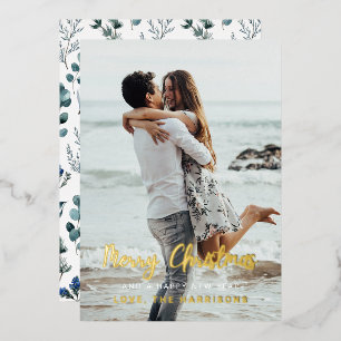 Elegantes blaues Aquamarines Weihnachtsblumenmuste Folien Feiertagskarte