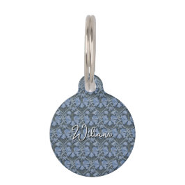 Elegantes blaues Aquarell-Blumenmuster  Haustiermarke