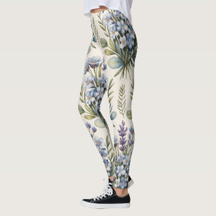 Elegantes blaues Aquarell-Blumenmuster Leggings
