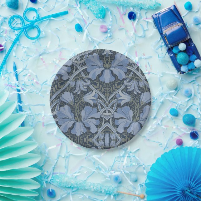 Elegantes blaues Aquarell-Blumenmuster Pappteller (Party)