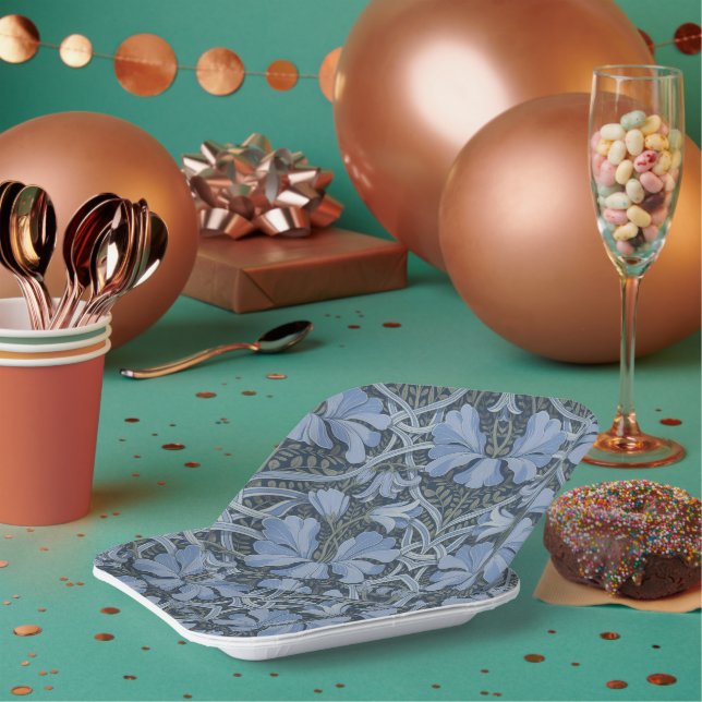 Elegantes blaues Aquarell-Blumenmuster Pappteller (Multi)