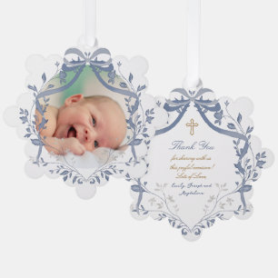 elegantes blaues Aquarellbild Taufe danke Ornament Karte