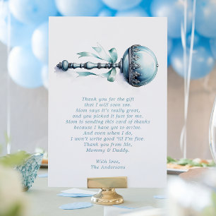 Elegantes Blaues Baby Rassel Jungen Babyparty Dankeskarte