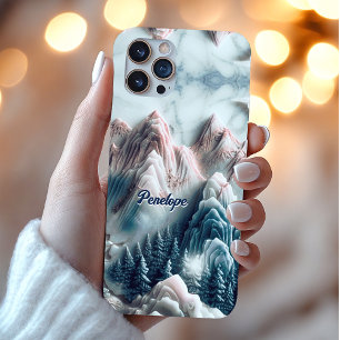 Elegantes blaues Bergchinoiserie Monogramm iPhone 16 Pro Hülle