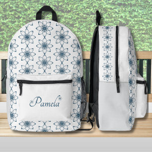 Elegantes blaues Blumen-Design-Rucksack Bedruckter Rucksack