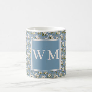 Elegantes blaues Blumen-Monogramm Kaffeetasse