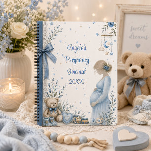 Elegantes blaues Blumen-Teddybär-Schwangerschaftst Notizbuch