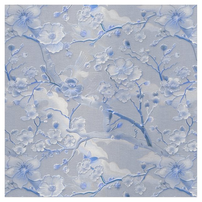 Elegantes blaues Blumencloisonné Stoff (Nahaufnahme)